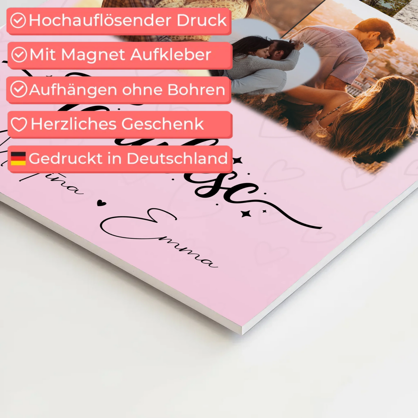 Personalisierbares Fotoboard Magnet Wandbild mit 8 Fotos und 1 Herz Foto Te iubesc Liebe auf Rumänisch