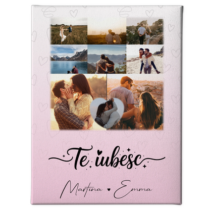 Paar Leinwand mit 8 Fotos und Herz Foto Te iubesc Liebe auf Rumänisch personalisiertes Geschenk