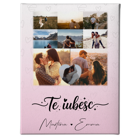 Paar Leinwand mit 8 Fotos und Herz Foto Te iubesc Liebe auf Rumänisch personalisiertes Geschenk