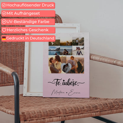 Paar Leinwand mit 8 Fotos und Herz Foto Te iubesc Liebe auf Rumänisch personalisiertes Geschenk