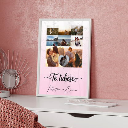 Poster Personalisiert Liebe mit 8 Fotos und 1 Herz Foto Te iubesc Liebe auf Rumänisch