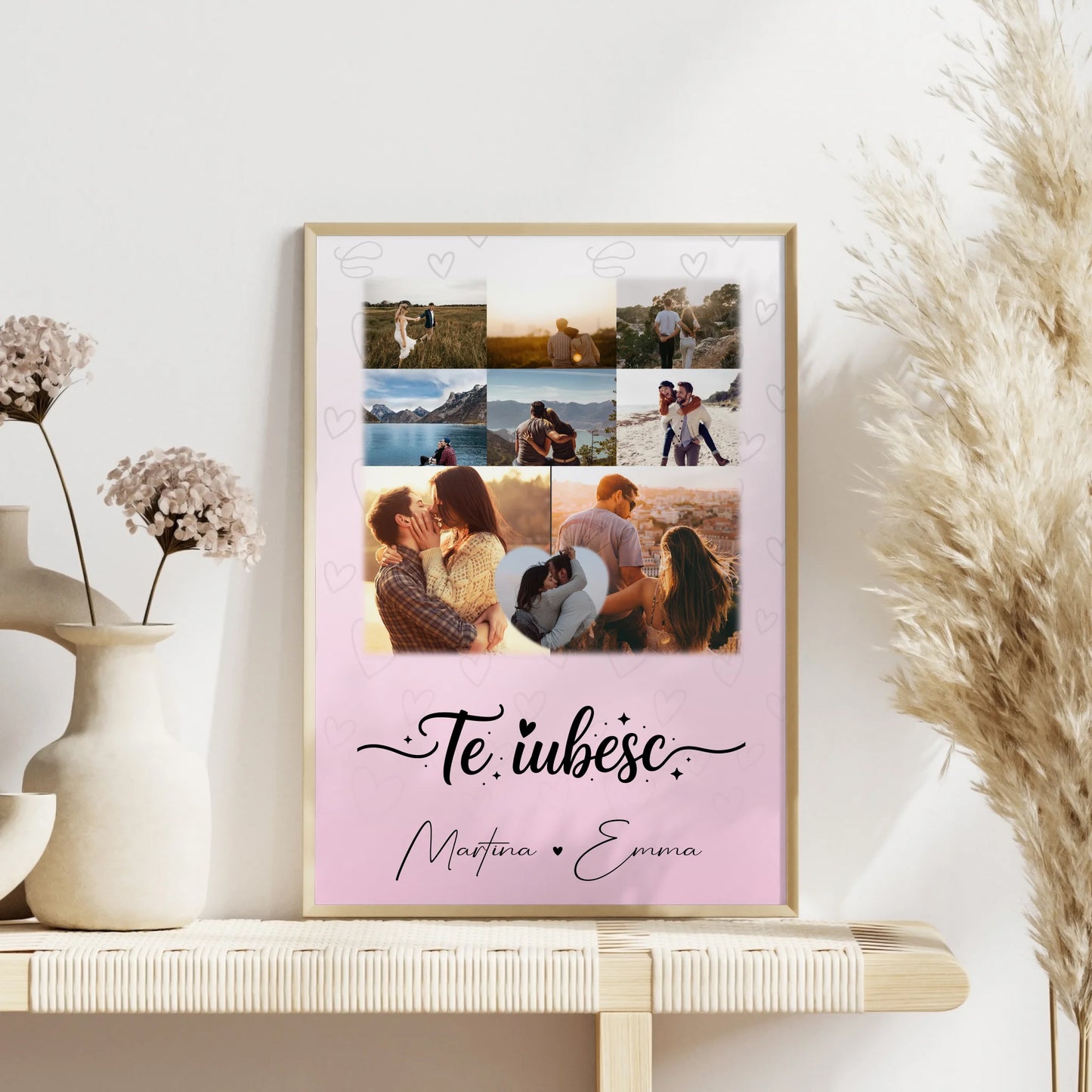 Poster Personalisiert Liebe mit 8 Fotos und 1 Herz Foto Te iubesc Liebe auf Rumänisch