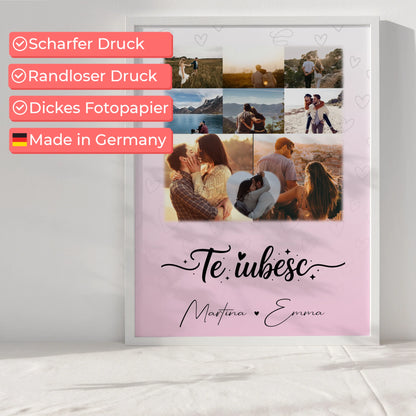Poster Personalisiert Liebe mit 8 Fotos und 1 Herz Foto Te iubesc Liebe auf Rumänisch