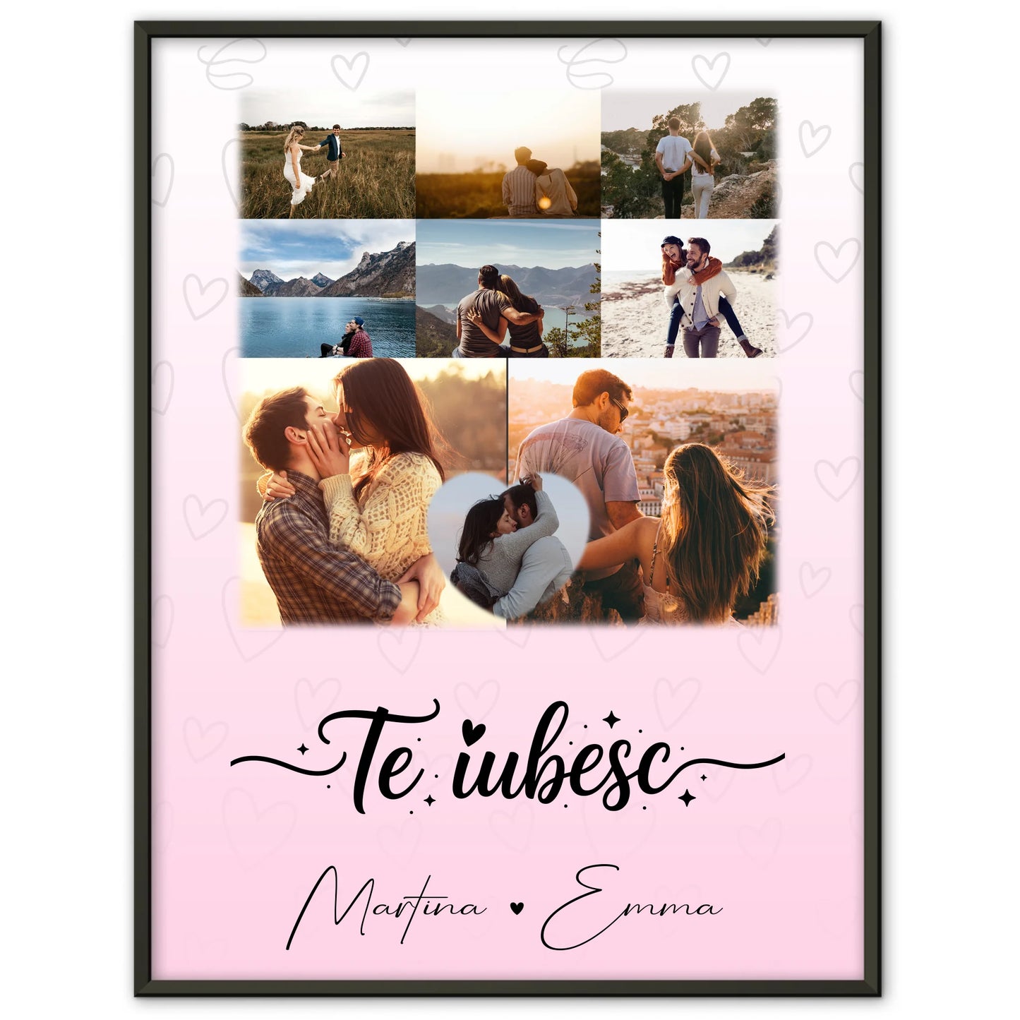 Poster Personalisiert Liebe mit 8 Fotos und 1 Herz Foto Te iubesc Liebe auf Rumänisch