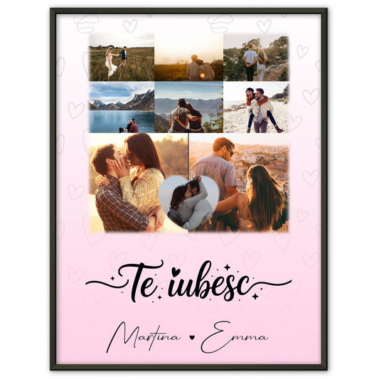 Poster Personalisiert Liebe mit 8 Fotos und 1 Herz Foto Te iubesc Liebe auf Rumänisch