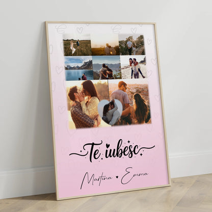 Poster Personalisiert Liebe mit 8 Fotos und 1 Herz Foto Te iubesc Liebe auf Rumänisch
