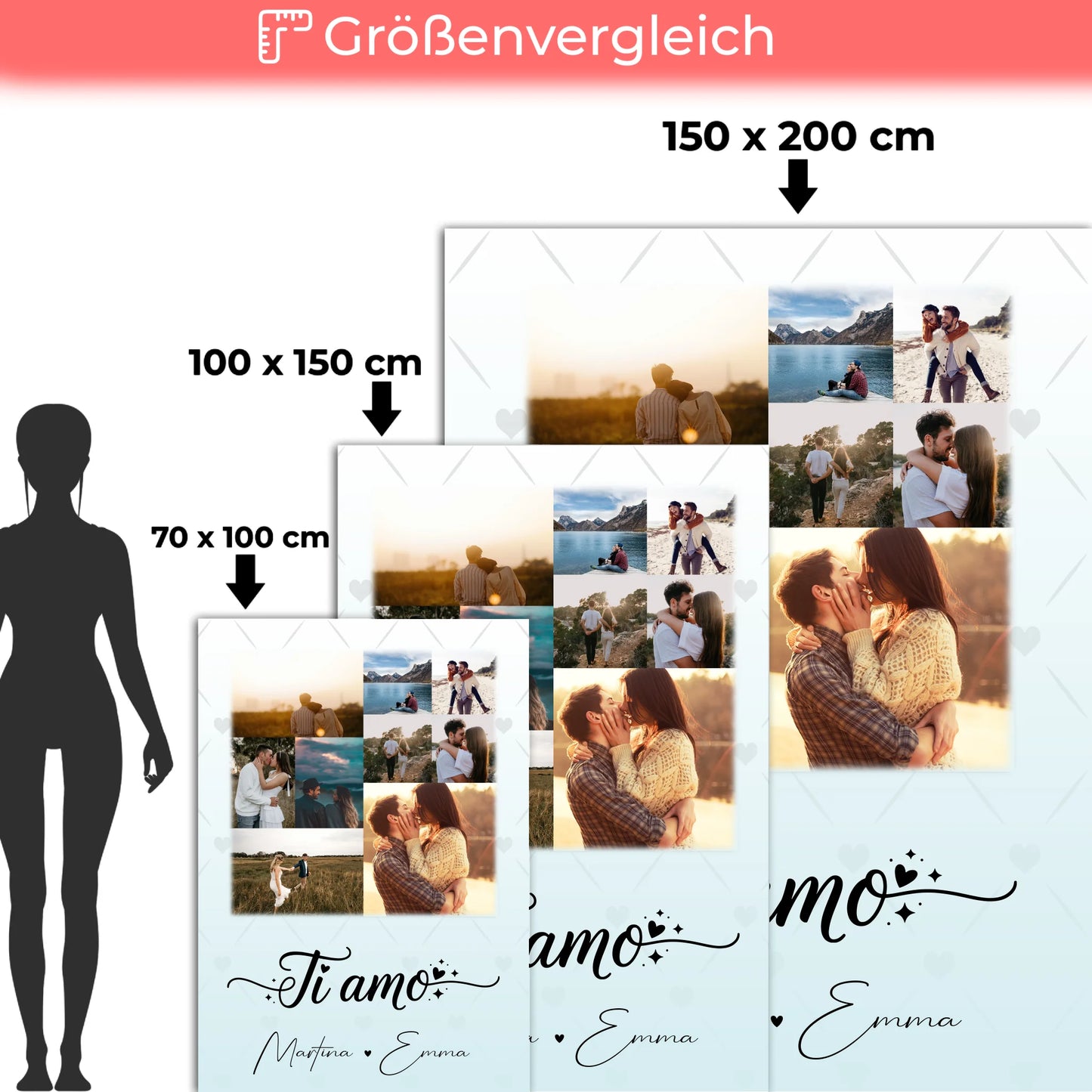 Personalisierte Kuscheldecke Mit Namen 9 Fotos Ti amo Liebe auf Italienisch Geschenk 5