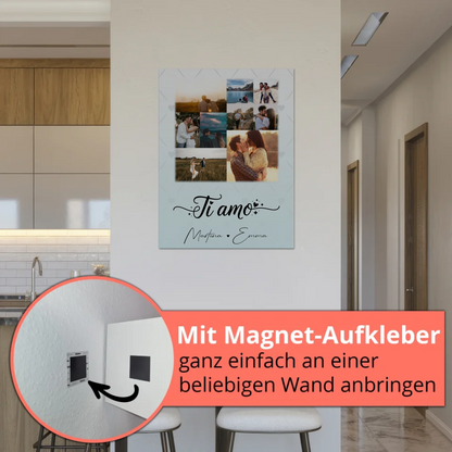 Magnetposter Fotoboard mit 9 Fotos Ti amo Liebe auf Italienisch personalisiertes Geschenk
