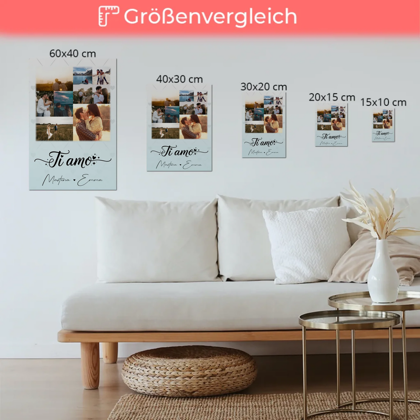 Magnetposter Fotoboard mit 9 Fotos Ti amo Liebe auf Italienisch personalisiertes Geschenk