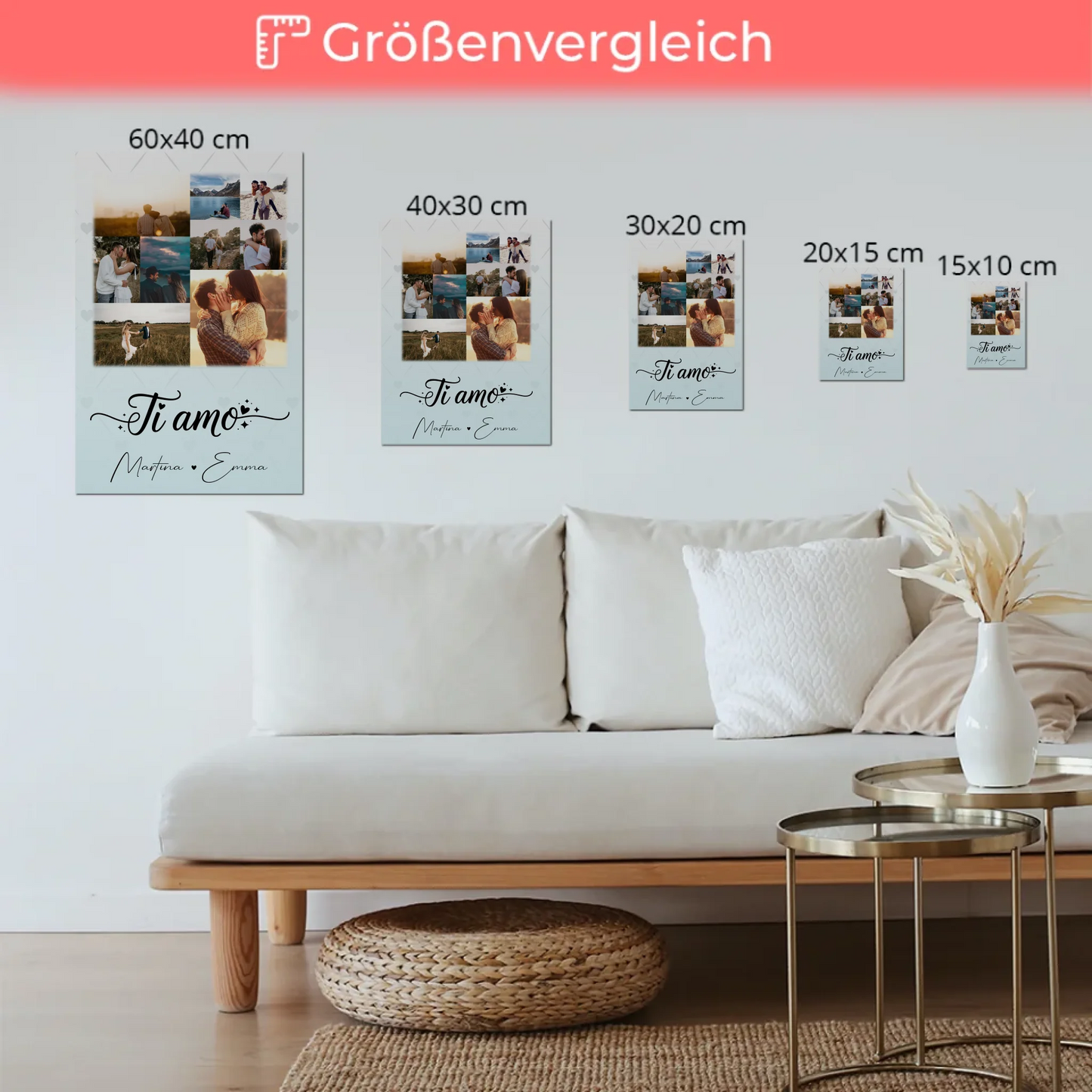 Magnetposter Fotoboard mit 9 Fotos Ti amo Liebe auf Italienisch personalisiertes Geschenk