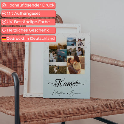 Pärchen Leinwand mit 9 Fotos Ti amo Liebe auf Italienisch personalisiertes Geschenk
