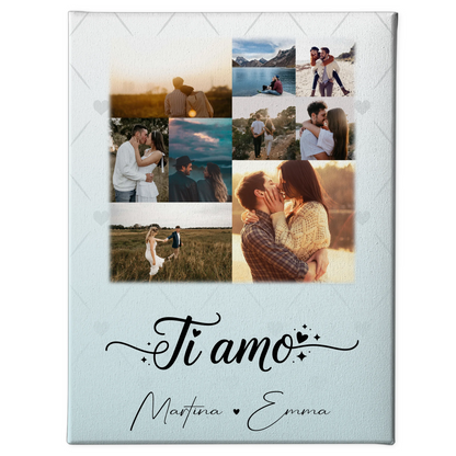 Pärchen Leinwand mit 9 Fotos Ti amo Liebe auf Italienisch personalisiertes Geschenk
