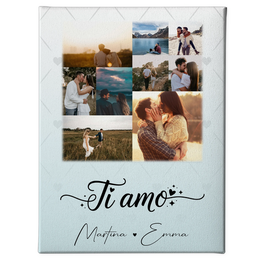 Pärchen Leinwand mit 9 Fotos Ti amo Liebe auf Italienisch personalisiertes Geschenk