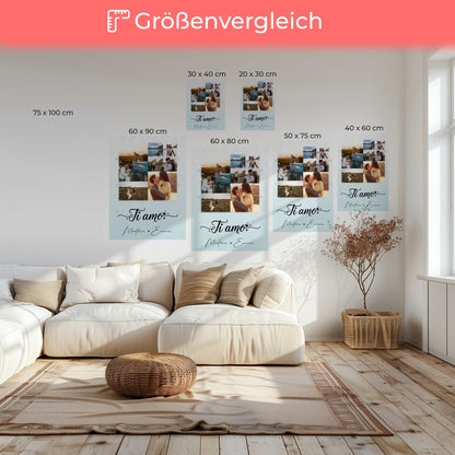 Pärchen Leinwand mit 9 Fotos Ti amo Liebe auf Italienisch personalisiertes Geschenk