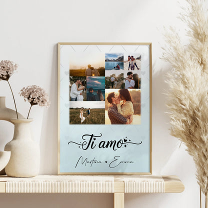 Pärchen Poster Personalisiert mit 9 Fotos als Liebesbeweis Ti amo Liebe auf Italienisch