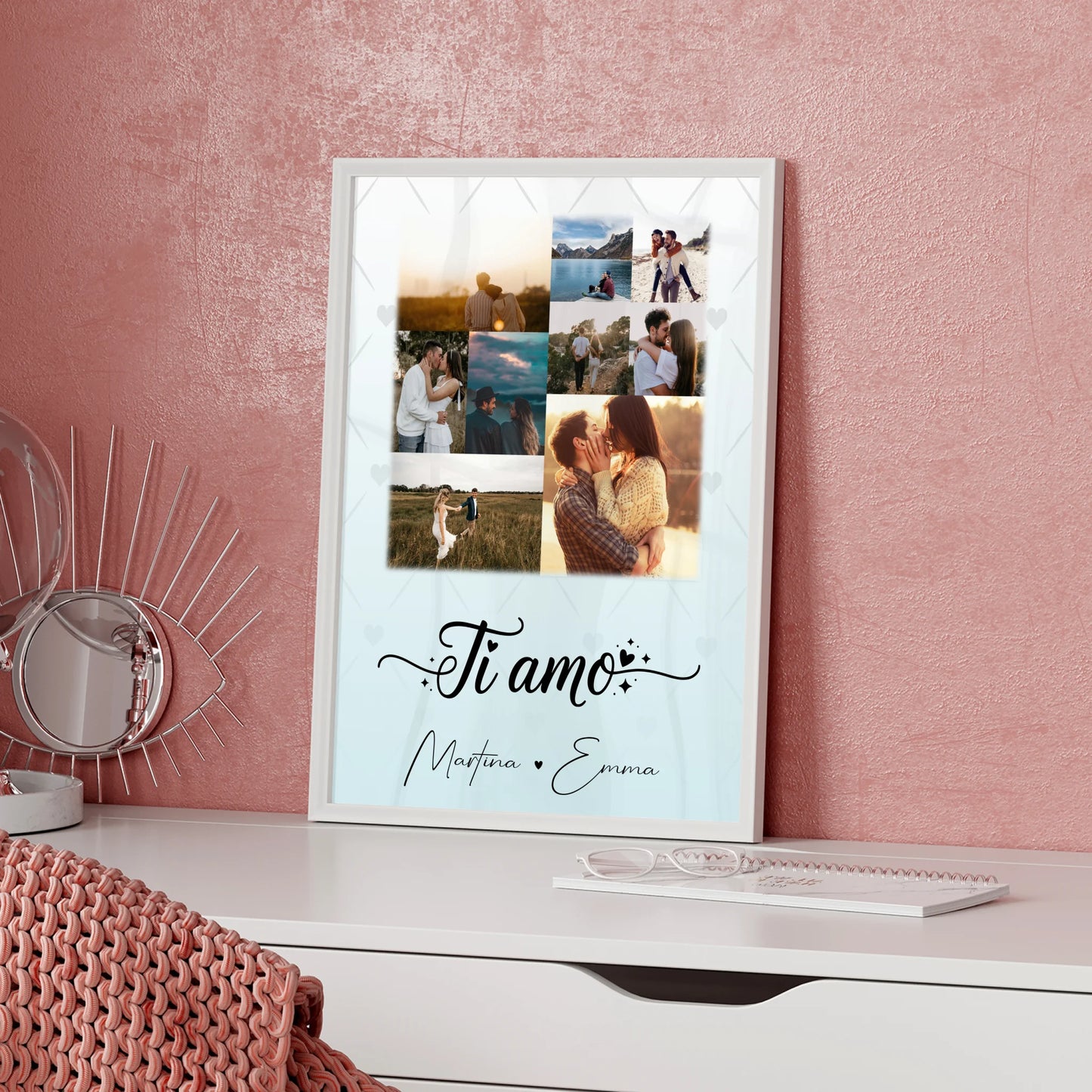 Pärchen Poster Personalisiert mit 9 Fotos als Liebesbeweis Ti amo Liebe auf Italienisch