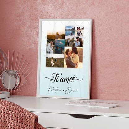 Pärchen Poster Personalisiert mit 9 Fotos als Liebesbeweis Ti amo Liebe auf Italienisch