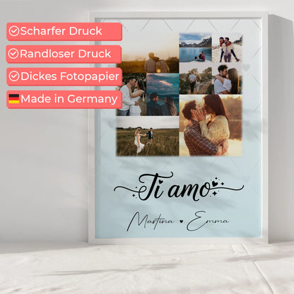 Pärchen Poster Personalisiert mit 9 Fotos als Liebesbeweis Ti amo Liebe auf Italienisch