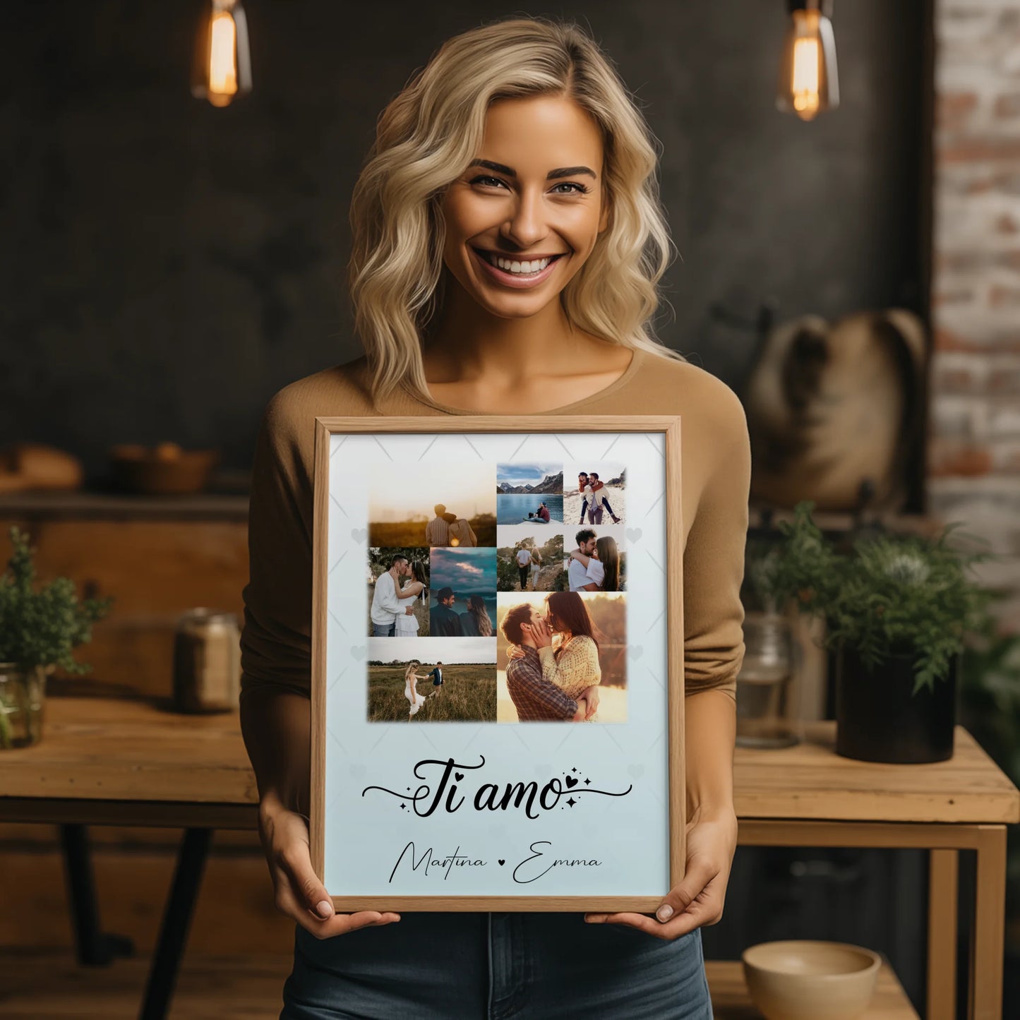 Pärchen Poster Personalisiert mit 9 Fotos als Liebesbeweis Ti amo Liebe auf Italienisch