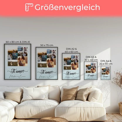 Pärchen Poster Personalisiert mit 9 Fotos als Liebesbeweis Ti amo Liebe auf Italienisch