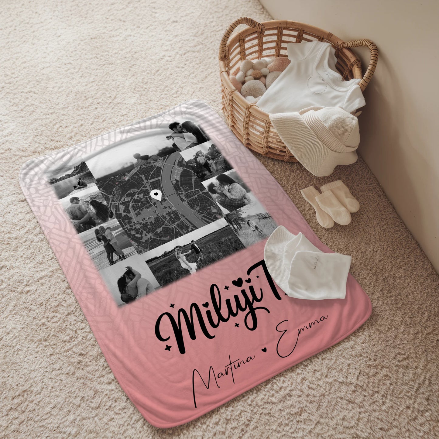 Personalisierte Kuscheldecke Mit Namen 10 Fotos und Karte in der Mitte Miluji tě Liebe auf Tschechisch 2