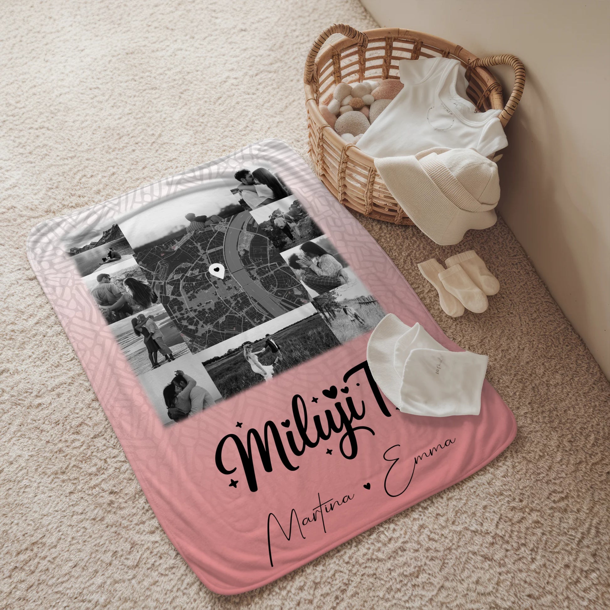 Personalisierte Kuscheldecke Mit Namen 10 Fotos und Karte in der Mitte Miluji tě Liebe auf Tschechisch 2