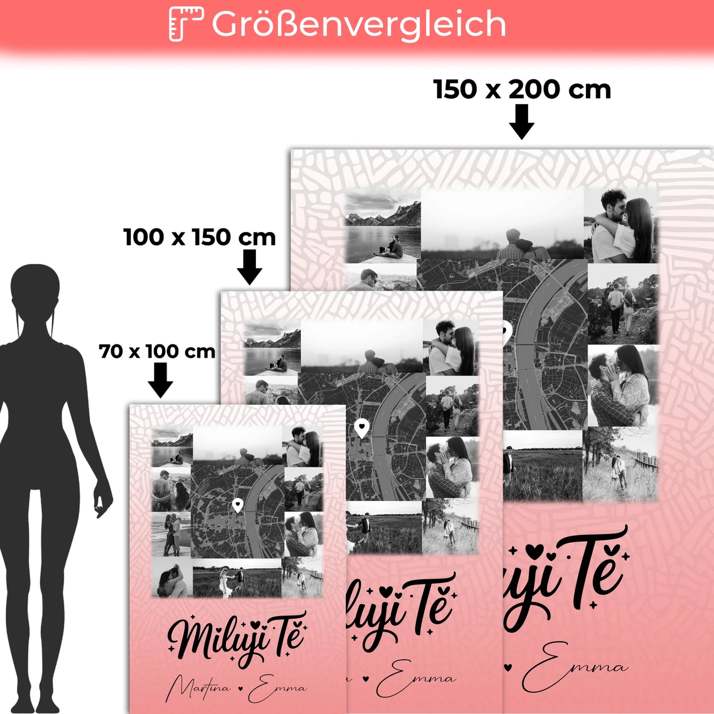 Personalisierte Kuscheldecke Mit Namen 10 Fotos und Karte in der Mitte Miluji tě Liebe auf Tschechisch 5