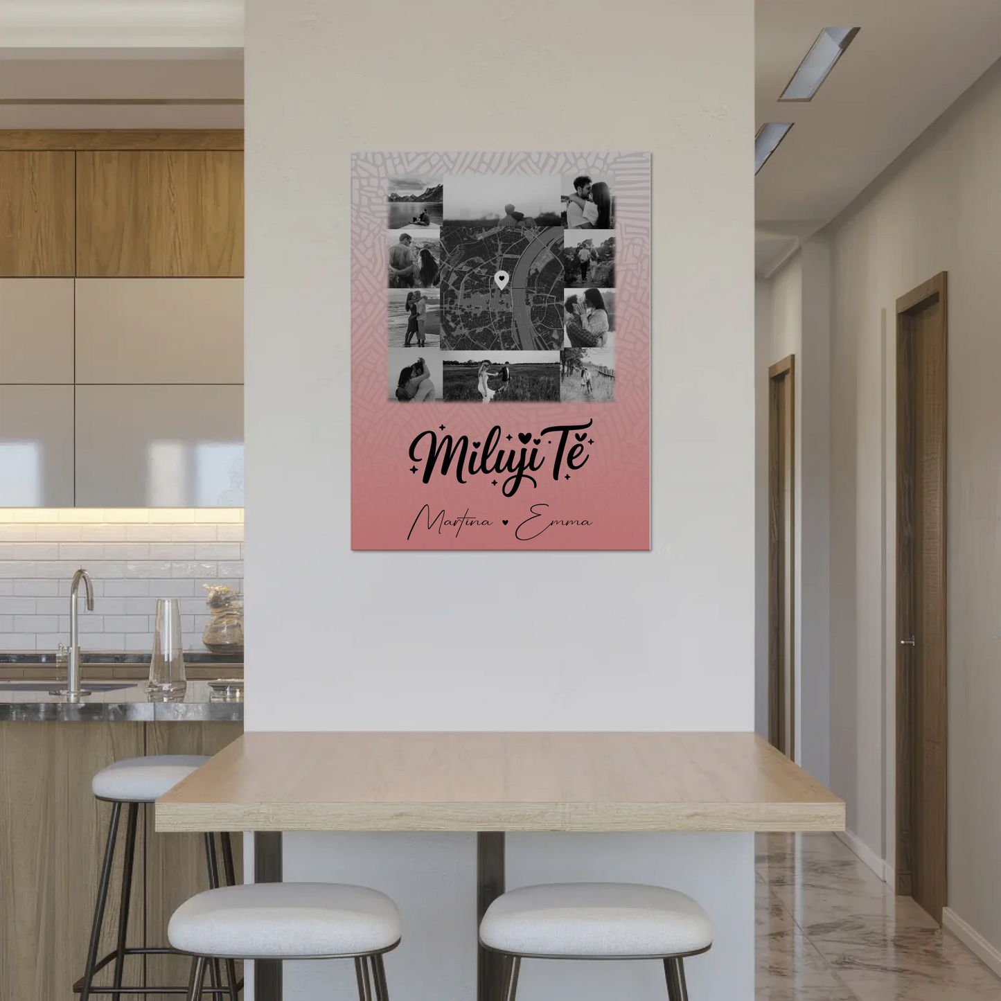 Personalisierbares Fotoboard Poster Magnetisch mit 10 Fotos und Karte in der Mitte Miluji tě Liebe auf Tschechisch 8