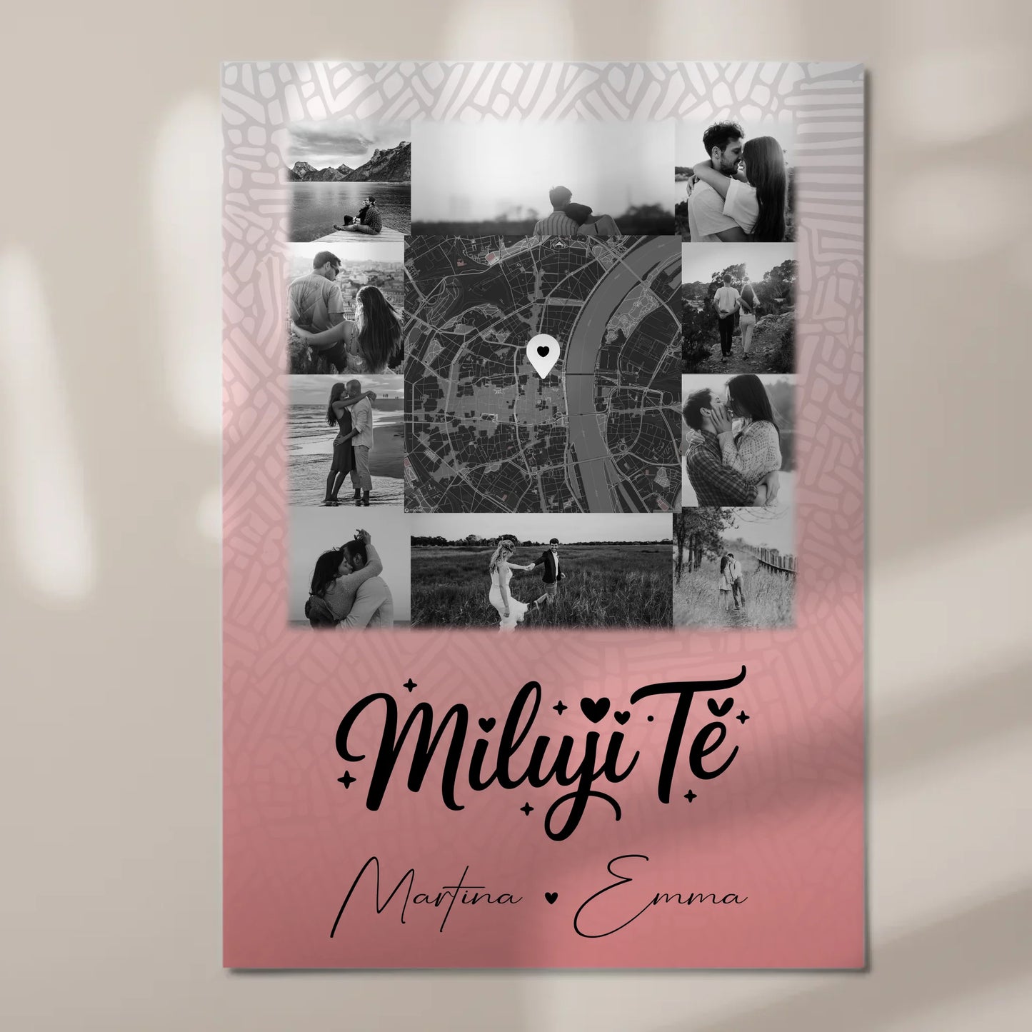 Personalisierbares Fotoboard Poster Magnetisch mit 10 Fotos und Karte in der Mitte Miluji tě Liebe auf Tschechisch 7