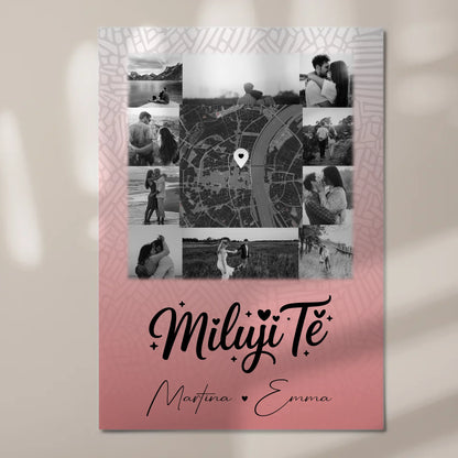 Personalisierbares Fotoboard Poster Magnetisch mit 10 Fotos und Karte in der Mitte Miluji tě Liebe auf Tschechisch 7