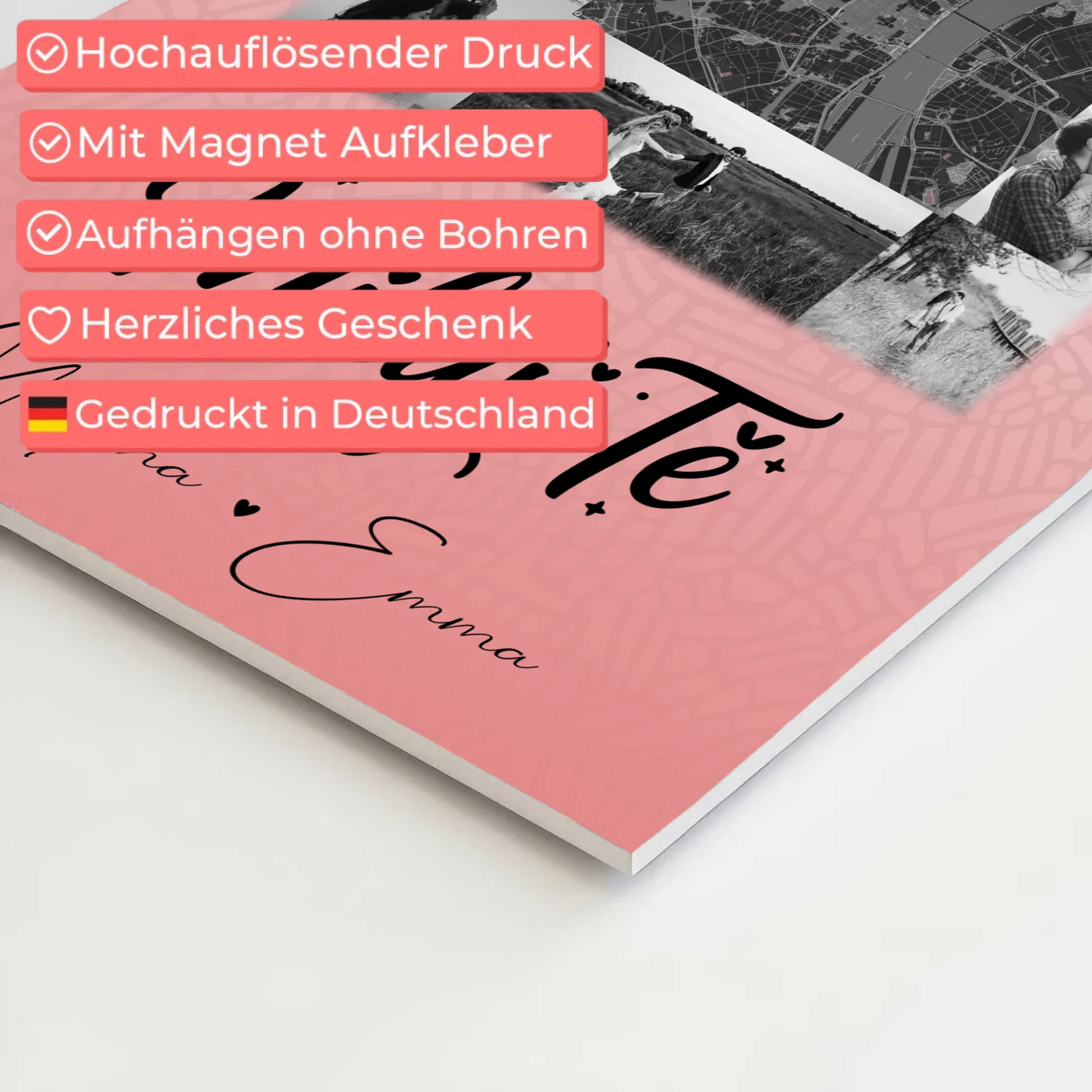 Personalisierbares Fotoboard Poster Magnetisch mit 10 Fotos und Karte in der Mitte Miluji tě Liebe auf Tschechisch 10