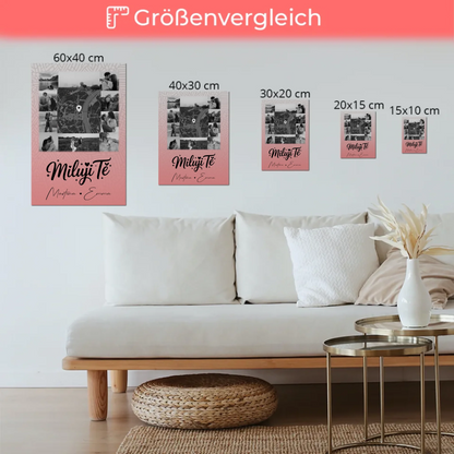 Personalisierbares Fotoboard Poster Magnetisch mit 10 Fotos und Karte in der Mitte Miluji tě Liebe auf Tschechisch