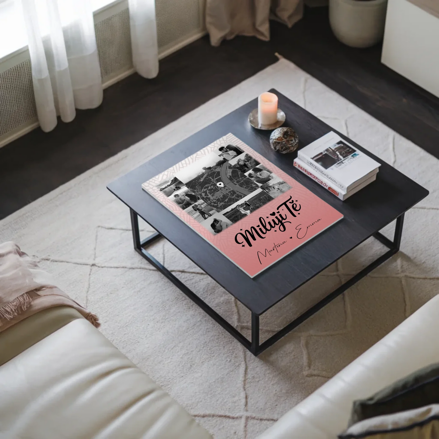 Personalisierbares Fotoboard Poster Magnetisch mit 10 Fotos und Karte in der Mitte Miluji tě Liebe auf Tschechisch