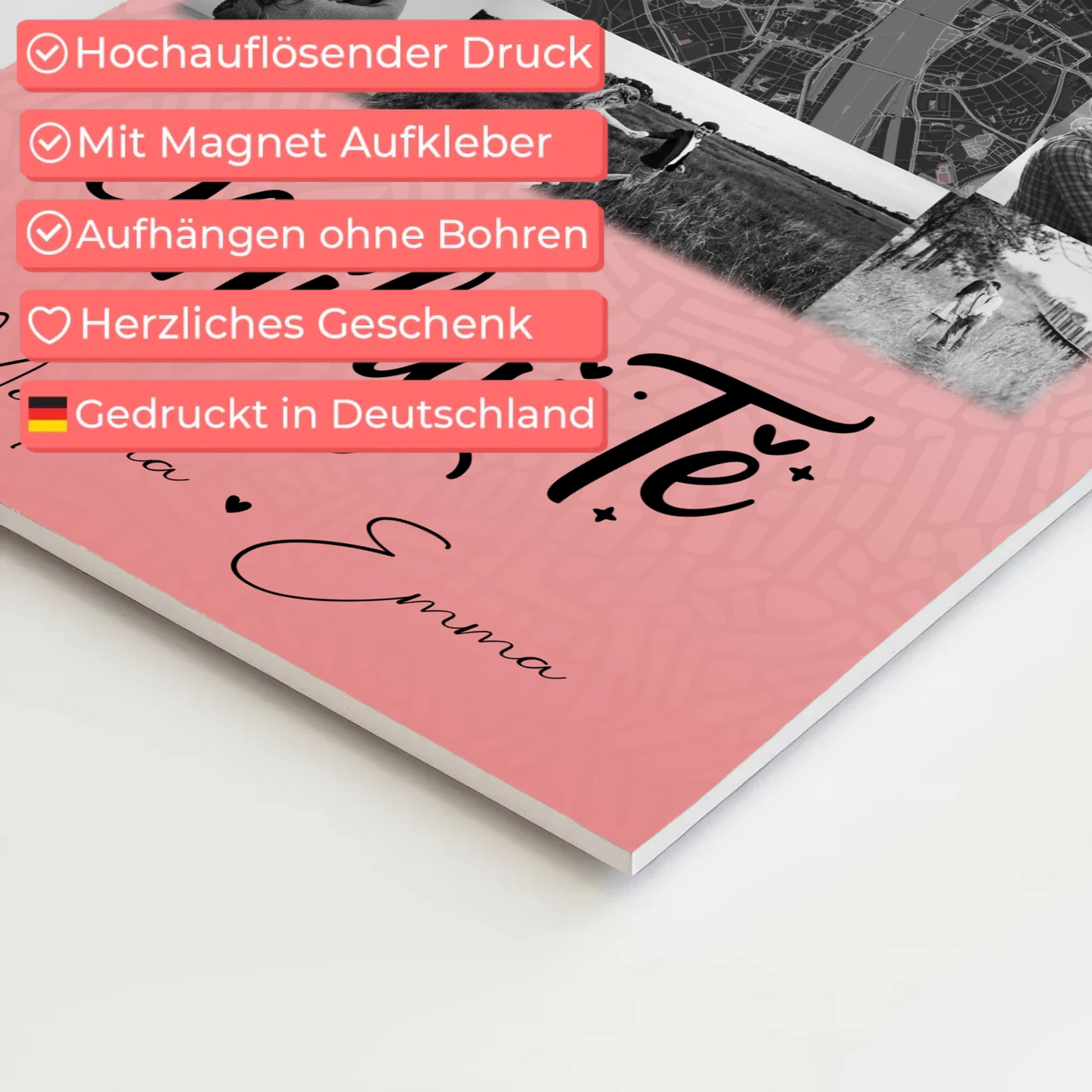 Personalisierbares Fotoboard Poster Magnetisch mit 10 Fotos und Karte in der Mitte Miluji tě Liebe auf Tschechisch