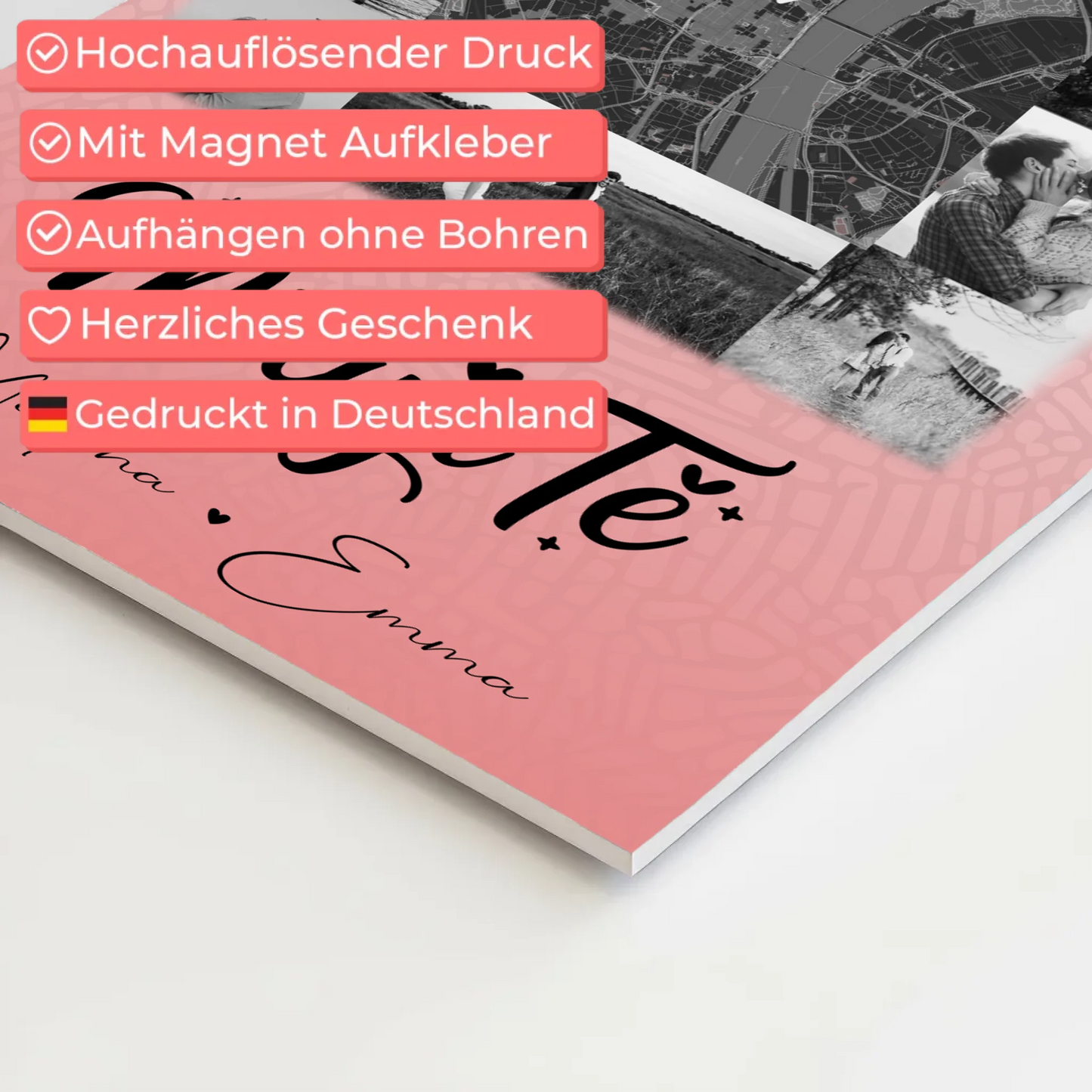 Personalisierbares Fotoboard Poster Magnetisch mit 10 Fotos und Karte in der Mitte Miluji tě Liebe auf Tschechisch