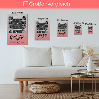 Personalisierbares Fotoboard Poster Magnetisch mit 10 Fotos und Karte in der Mitte Miluji tě Liebe auf Tschechisch