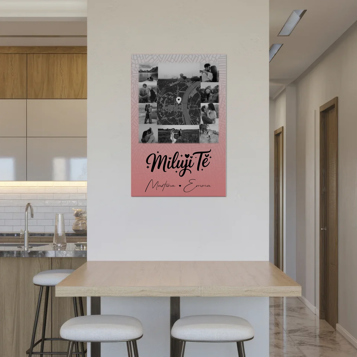 Personalisierbares Fotoboard Poster Magnetisch mit 10 Fotos und Karte in der Mitte Miluji tě Liebe auf Tschechisch