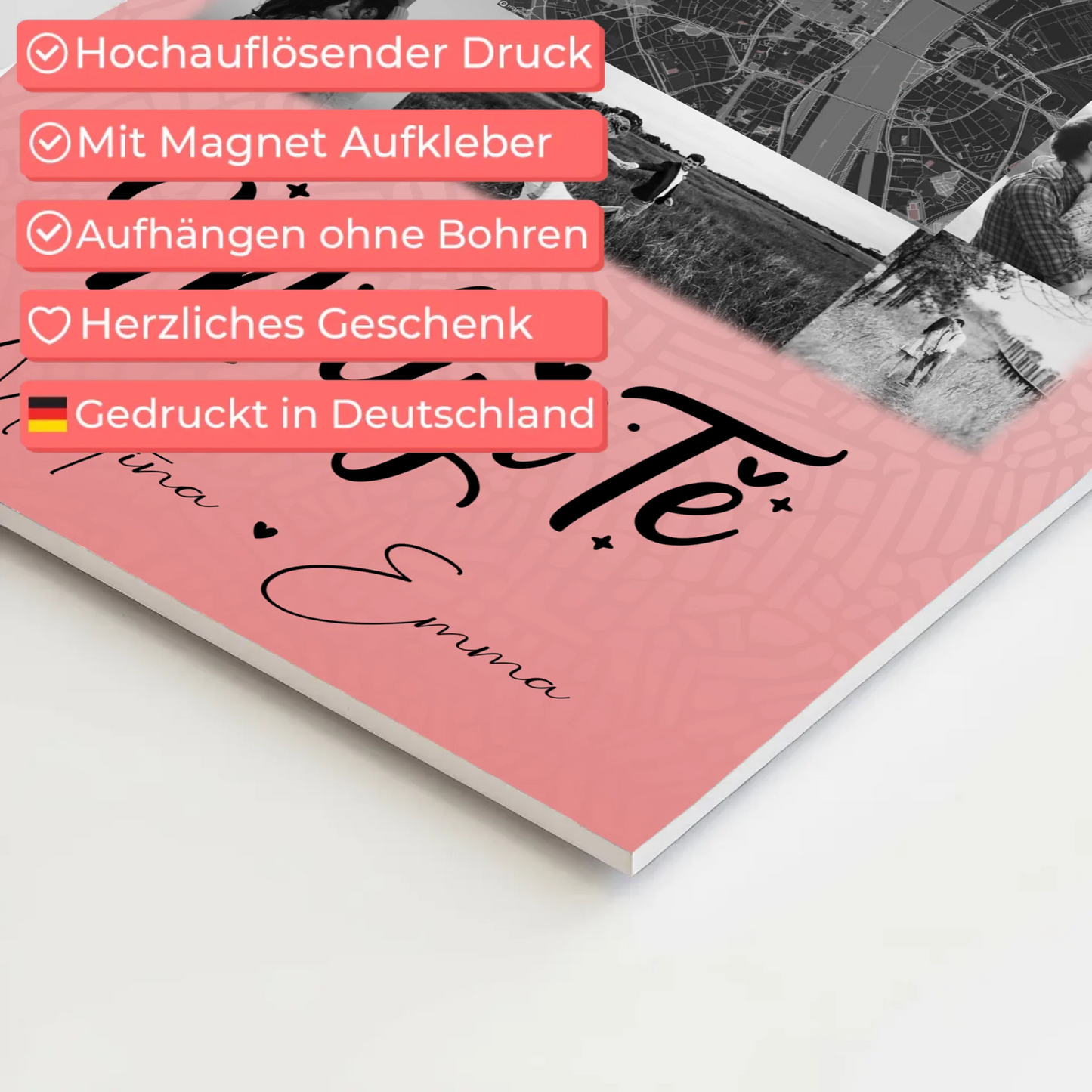 Personalisierbares Fotoboard Poster Magnetisch mit 10 Fotos und Karte in der Mitte Miluji tě Liebe auf Tschechisch