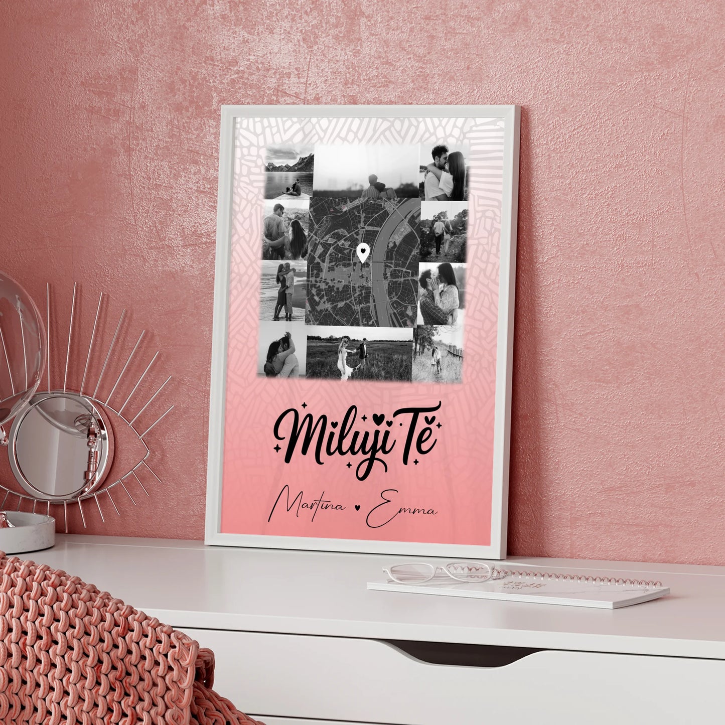 Pärchen Poster Personalisiert 10 Fotos Karte Mitte Miluji tě Liebe auf Tschechisch