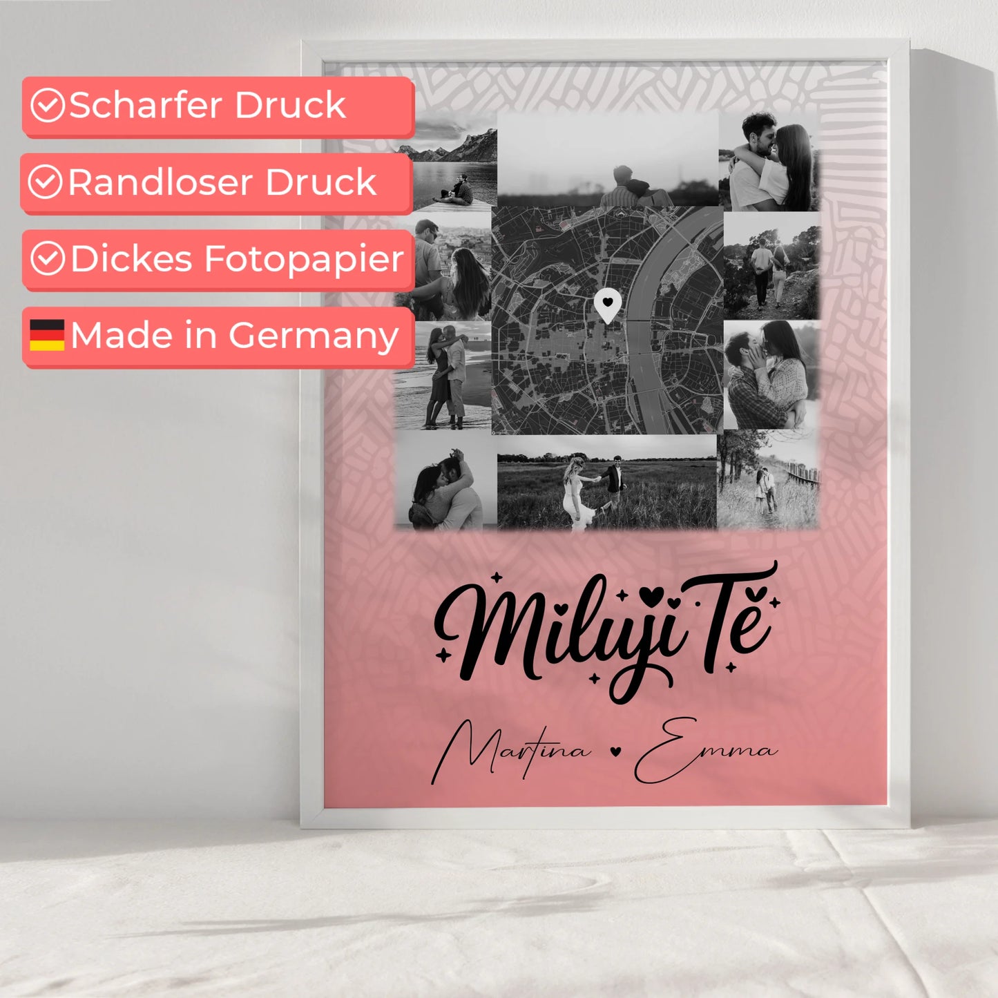 Pärchen Poster Personalisiert 10 Fotos Karte Mitte Miluji tě Liebe auf Tschechisch