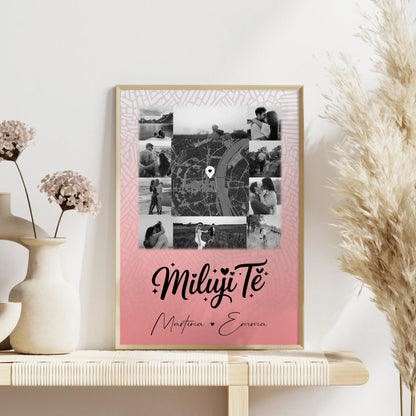 Pärchen Poster Personalisiert 10 Fotos Karte Mitte Miluji tě Liebe auf Tschechisch