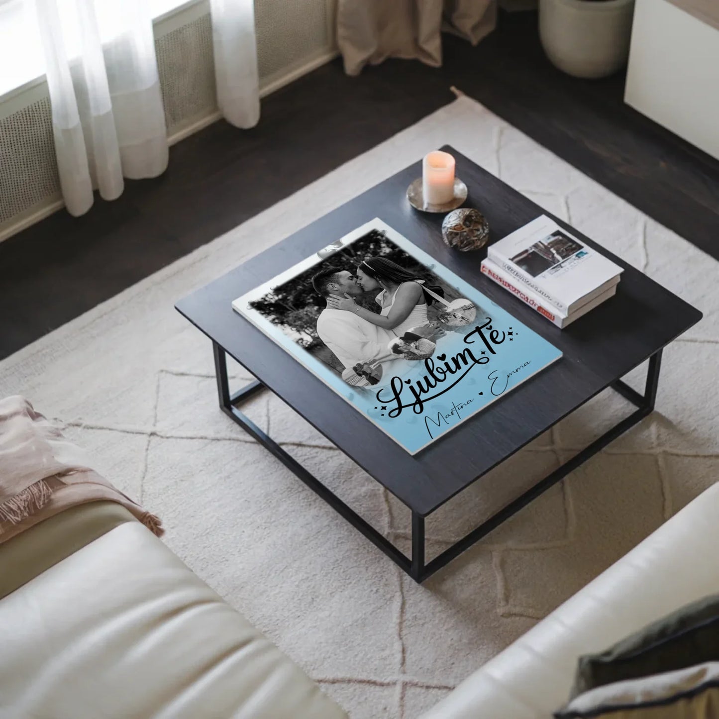 Fotoboard Magnet Poster mit 1 Foto und 3 Herz Fotos Ljubim te Liebe auf Slowenisch 3