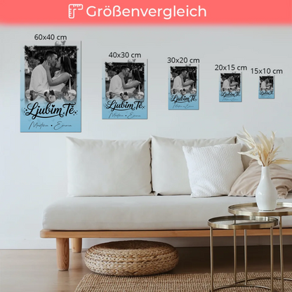 Fotoboard Magnet Poster mit 1 Foto und 3 Herz Fotos Ljubim te Liebe auf Slowenisch 6