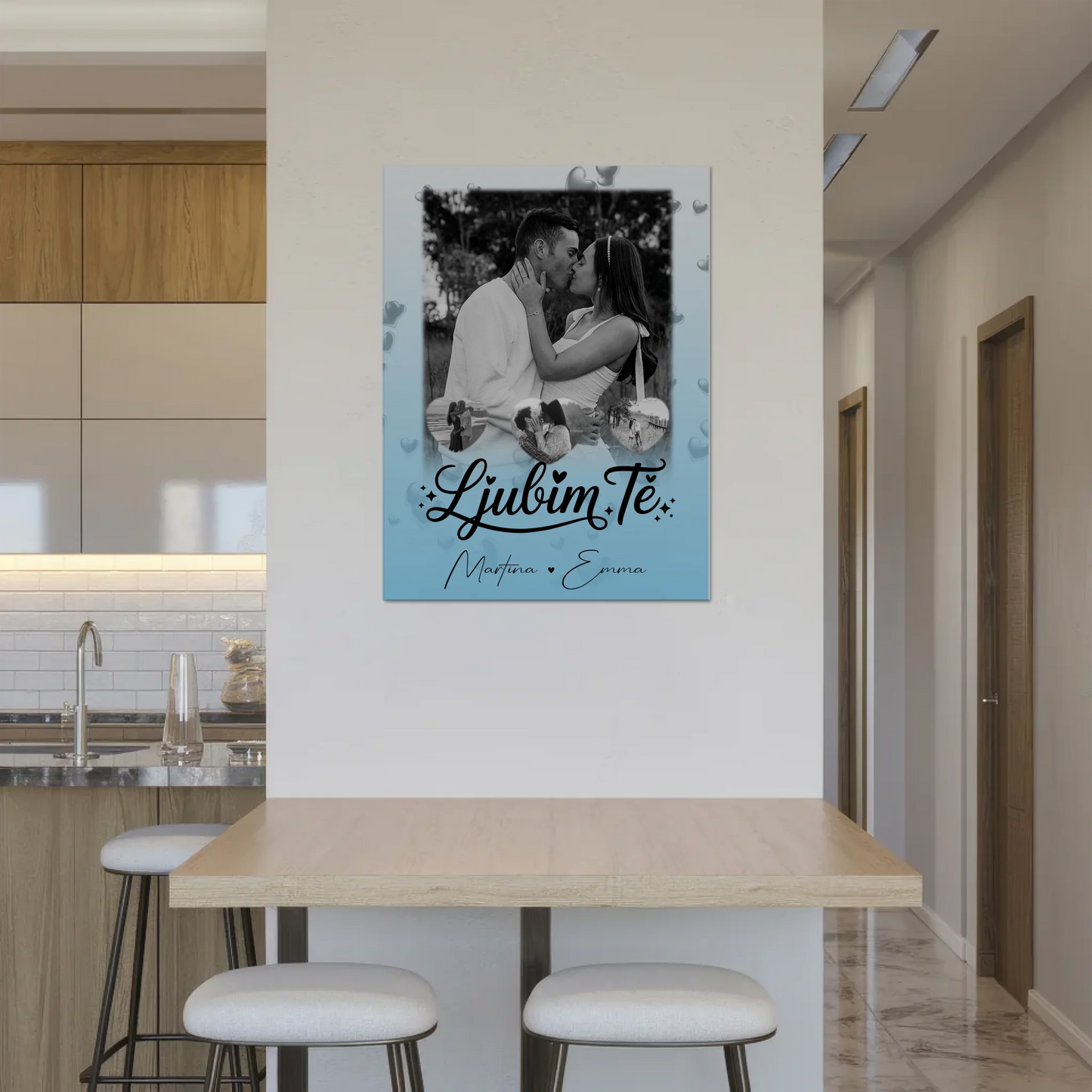 Fotoboard Magnet Poster mit 1 Foto und 3 Herz Fotos Ljubim te Liebe auf Slowenisch 8