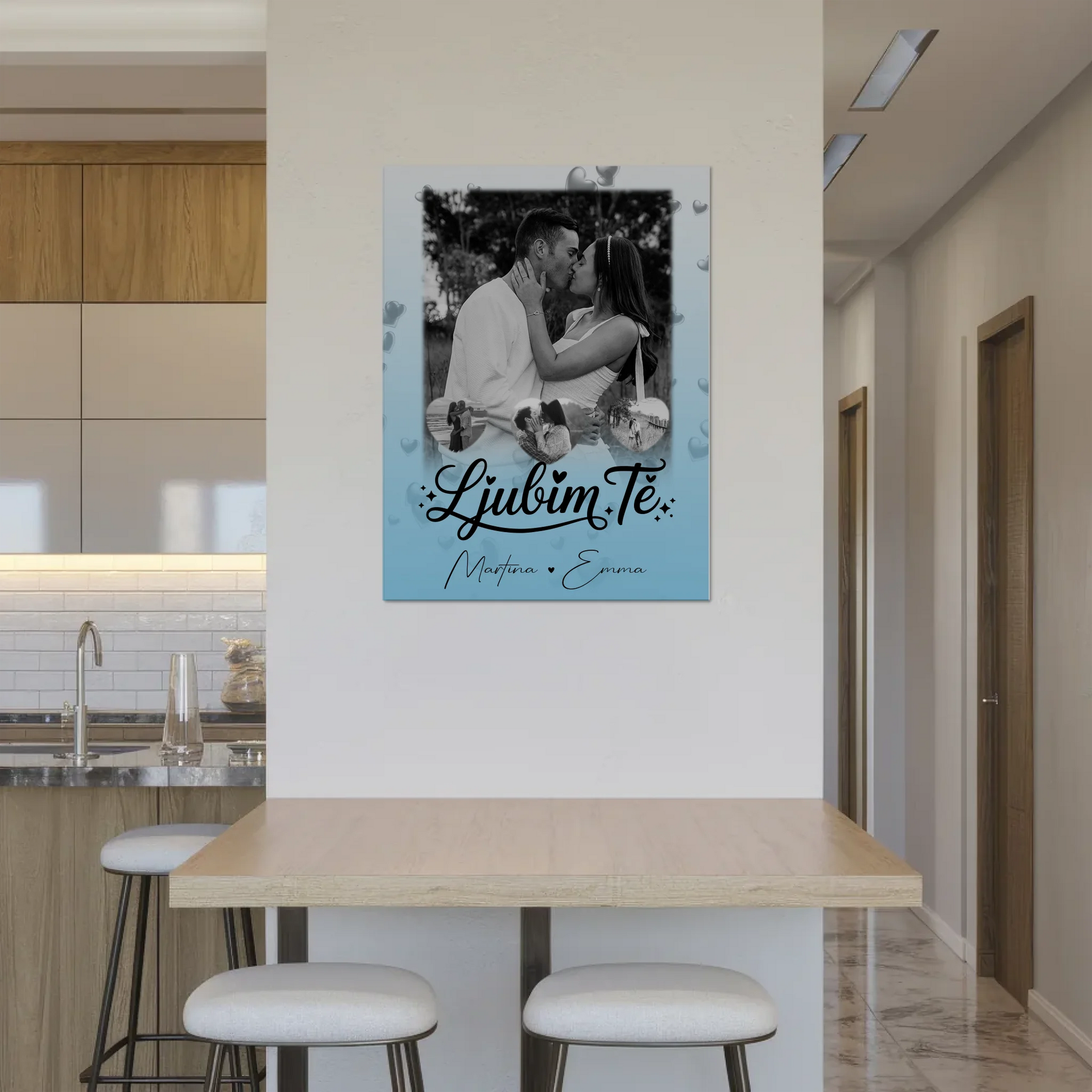 Fotoboard Magnet Poster mit 1 Foto und 3 Herz Fotos Ljubim te Liebe auf Slowenisch 8