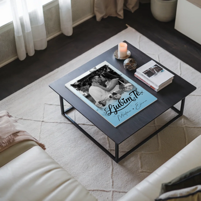 Fotoboard Magnet Poster mit 1 Foto und 3 Herz Fotos Ljubim te Liebe auf Slowenisch
