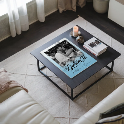 Fotoboard Magnet Poster mit 1 Foto und 3 Herz Fotos Ljubim te Liebe auf Slowenisch