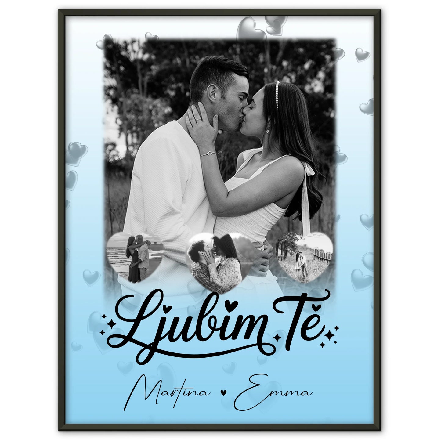 Liebesposter 1 Foto 3 kleine Herzfotos Ljubim te Liebe auf Slowenisch