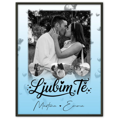 Liebesposter 1 Foto 3 kleine Herzfotos Ljubim te Liebe auf Slowenisch