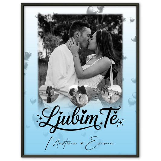 Liebesposter 1 Foto 3 kleine Herzfotos Ljubim te Liebe auf Slowenisch